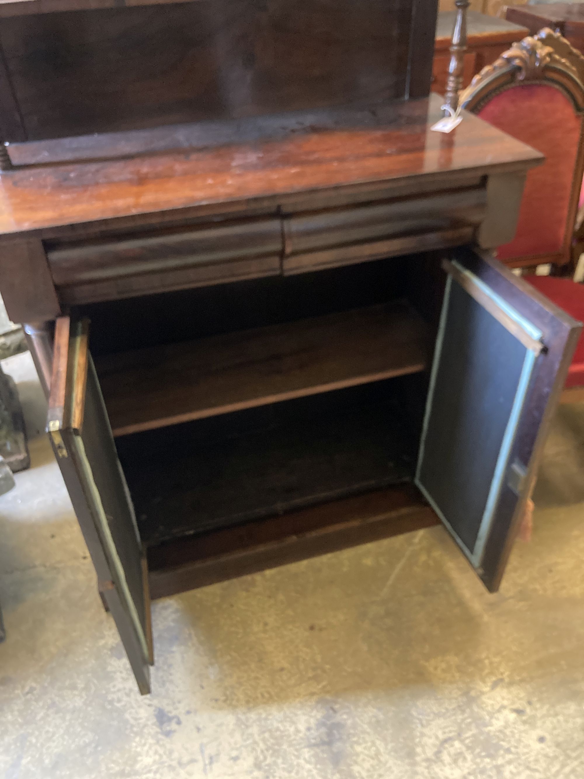 A Victorian mahogany chiffonier, width 97cm, depth 44cm, height 132cm
